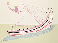 Pudlo Pudlat, Boat and Airplane #23/50, 1981, colour lithograph on paper
