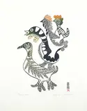 Innukjuakju Pudlat, Feathered Quartet #5/50, 1965, colour stonecut on paper