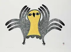 Lucy Qinnuayuak, Owl at Daybreak #16/50, 1982, colour stonecut and stencil on paper