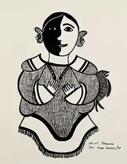 Pitaloosie Saila, Untitled - Portrait of a Woman, 1974, acrylic on textured paper