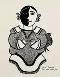 Pitaloosie Saila, Untitled - Portrait of a Woman, 1974, acrylic on textured paper
