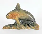 Untitled - Breaching Orca by Simeonie Tatigat Siakuluk, 2000, green stone carving, sold Sep 2023