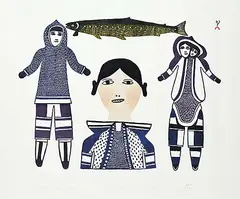 Jamasie Teevee, A Mother Thinks of Her Family #19/50, 1982, colour stonecut and stencil on paper