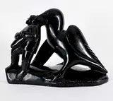 Ken Thomossie, Untitled - Raven and Fisherman, 1976, black stone carving