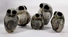 Elke Blodgett, Untitled - Owl Family, glazed raku sculpture