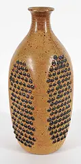 Loek Devries, Untitled - Tan and Black Grater Vase, glazed ceramic