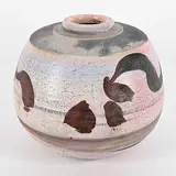 Walter Gibson Dexter, Untitled - Round Raku Vase with Calligraphic Shapes, raku ceramic