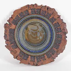 Edward Drahanchuk, Untitled - Ornate Plate with Rough Edging, partially glazed ceramic
