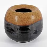 Thomas Kakinuma, Untitled - Indented Black and Tan Pot, glazed ceramic