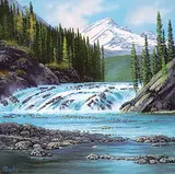 Roger D. Arndt, Bow Falls, 2020, oil on wood board