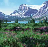 Roger D. Arndt, Crowfoot and the Bow Glacier, 2020, oil on wood board