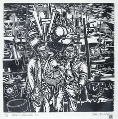 Samuel Black, Salmon Fishermen, B.C. #13/50, wood block on paper