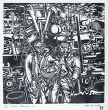 Samuel Black, Salmon Fishermen, B.C. #13/50, wood block on paper