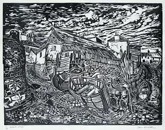 Samuel Black, Cornish Village #21/50, wood block on paper