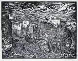 Samuel Black, Cornish Village #21/50, wood block on paper