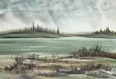 Untitled - Foggy Swamp by Stanford Earl Blodgett, watercolour on paper, sold May 2023