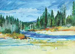 Larry Bowhay, Bragg Creek, acrylic on canvas board