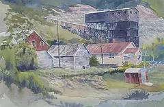 Jim C. Brager, Untitled - Mining Town, 1989, watercolour on paper