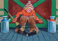 William Roy Brownridge, Study for Cream Can Goalie, 2004, acrylic on wood board