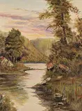 June Clark, Untitled - House Along River, 1939, oil on board
