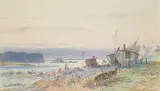 William Nicoll Cresswell, Indian Encampment with Visitors at Lakeshore, 1879, watercolour on paper