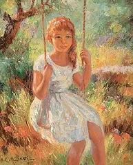 Andre Galzenati, Untitled - Girl on a Swing, oil on canvas