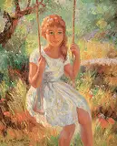 Andre Galzenati, Untitled - Girl on a Swing, oil on canvas