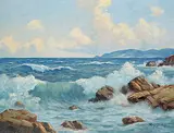 Roland Gissing, Summer Day, B.C. Coast, 1964, oil on canvas board