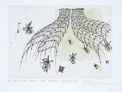 G Adrift the Tartan Time Tunnel #P.P. [Unique] by Edward William Godwin, hand coloured etching on paper, sold May 2023