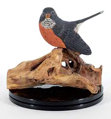 Untitled - Robin by Dick Goerg, tupelo wood carving, sold May 2023