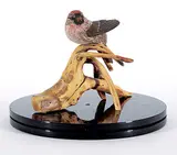 Dick Goerg, Untitled - Redpoll on Branches, tupelo wood carving