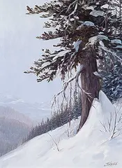 Joe Haire, Winter Near Nordegg, 1984, oil on wood board