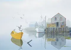 Harry Heine, Untitled - Still Harbour, watercolour on paper