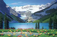 Robert Jones, Lake Louise Poppies, acrylic on wood board