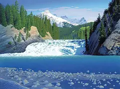Robert Jones, Bow Falls, acrylic on wood board