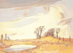 Luke Orton Lindoe, Road Allowance [Windy Sky], 1984, oil on wood board