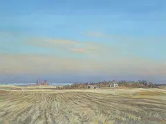 Ernest Luthi, Untitled - Grain Elevators in the Distance, 1974, pastel on paper