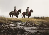 Harold Lloyd Lyon, Untitled - Two Riders, oil on wood board