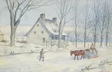 John H. Macnaughton, Winter Chores, Quebec, watercolour on paper