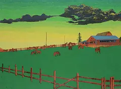 Robin Mayor, Untitled - Green Pasture at Dusk, oil on paper
