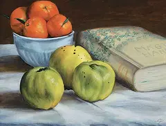Fruit in Light and Shadow by Connie-Jean Moore, 2011, acrylic on canvas, sold May 2023