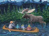 Maxwell Allen Newhouse, Canoe and Moose Family Outing, 2004, oil on board