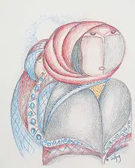 Daphne Odjig, A New Generation, coloured pencil on paper