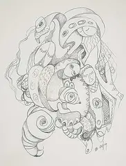 Daphne Odjig, Untitled - Interplay, graphite on paper
