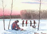 Dad's Warming Up by Allen Sapp, acrylic on canvas, sold May 2023