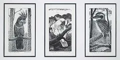 Gilbert Schultz, Black Cockatoo / Cockatoo II / Kookaburra II, wood block on paper