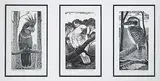 Gilbert Schultz, Black Cockatoo / Cockatoo II / Kookaburra II, wood block on paper