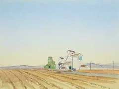 Untitled - A Day's Work at the Elevator by Peter J. Thompson, watercolour on paper, sold May 2023