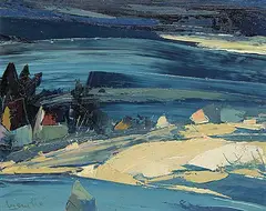 Leo-Paul Tremblay, Untitled - Coastal Village, acrylic on wood board