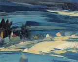 Leo-Paul Tremblay, Untitled - Coastal Village, acrylic on wood board